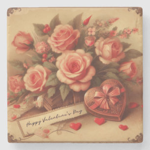 Dessous-de-verre En Pierre Chocolats et fleurs de la Saint-Valentin vintage