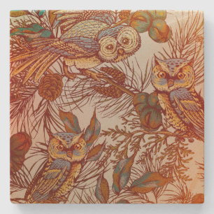 Dessous-de-verre En Pierre Chouette automne pinecone vintage orange bleu moti