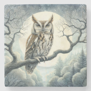 Dessous-de-verre En Pierre Chouette de crayon d'aquarelle