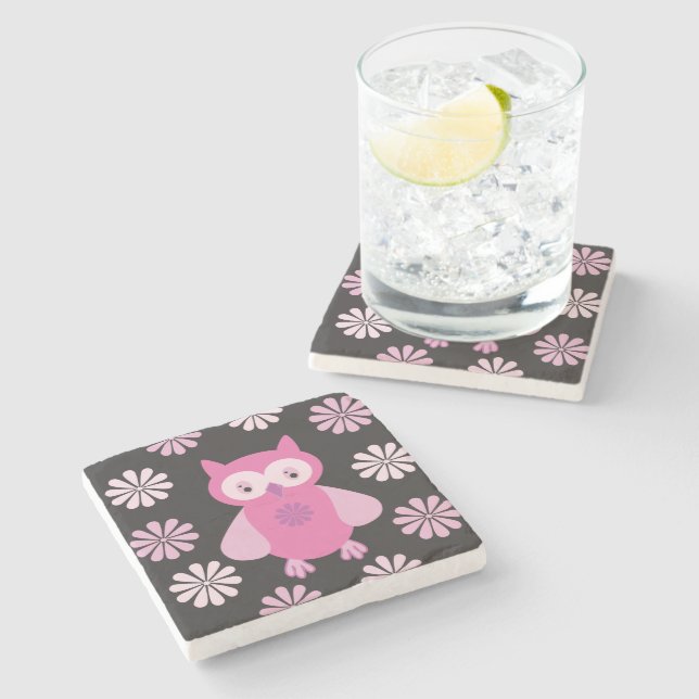 Dessous-de-verre En Pierre chouette rose mignonne (Côté)