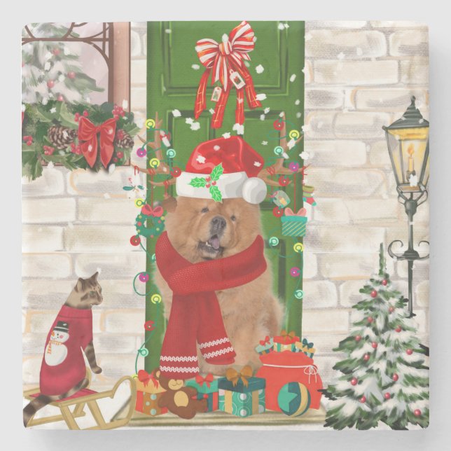 Dessous-de-verre En Pierre Chow Chow Chien Noël (Devant)