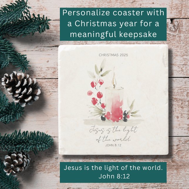 Dessous-de-verre En Pierre Christian Christmas Modern Scripture Candle Custom (Modern watercolor Christian Christmas décor.)