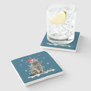 Dessous-de-verre En Pierre Christmas Père Noël Cat British Shorthair Amoureux