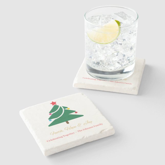 Dessous-de-verre En Pierre Christmas Stone Coaster with Holiday Motifs (Côté)