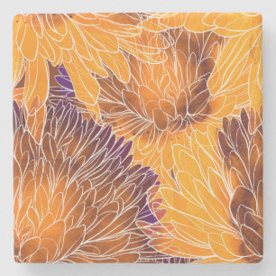 Dessous-de-verre En Pierre Chrysanthème Japonais : Motif Sans Couture Aquarel