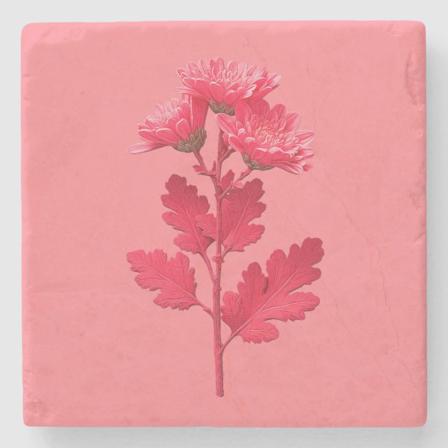 Dessous-de-verre En Pierre Chrysanthème rose  (Devant)