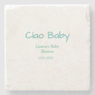 Dessous-de-verre En Pierre ciao bébé bleu vert pastel baby shower nom date