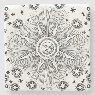 Dessous-de-verre En Pierre Ciel Nocturne Antique Étoiles Soleil Zodiaque Médi
