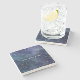 Dessous-de-verre En Pierre Ciel nocturne bleu d'étoiles d'or