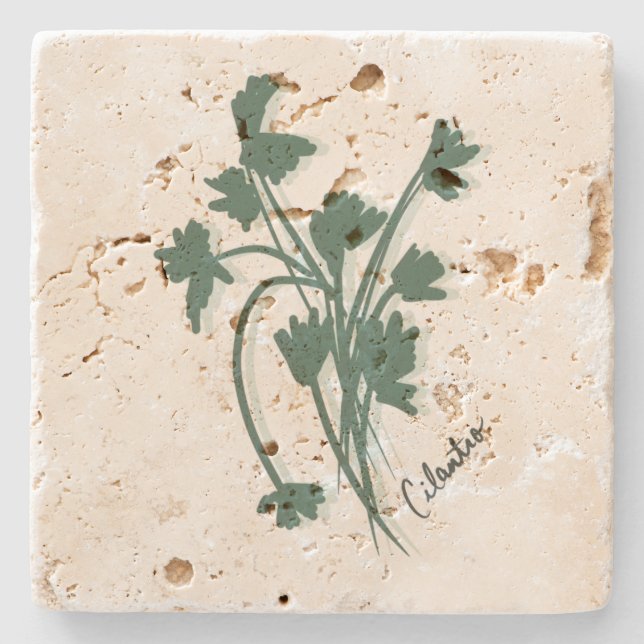 Dessous-de-verre En Pierre Cilantro Herbe Jardin Coriandre Main tirée (Devant)