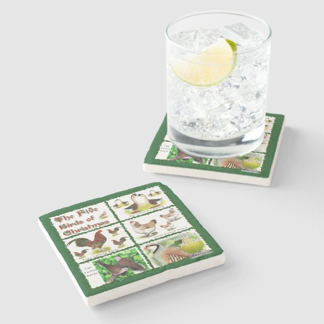 Dessous-de-verre En Pierre Cinq oiseaux de Noël (Côté)