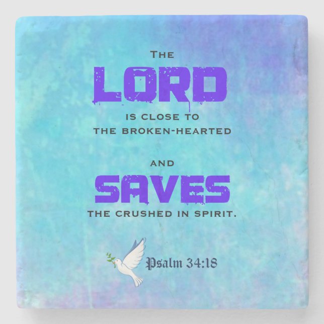 Dessous-de-verre En Pierre Citation Biblique Inspirationnelle Pslam 34:18 (Devant)