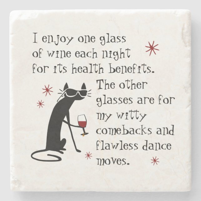 Dessous-de-verre En Pierre Citation de vin Witty Comebacks Cat noir (Devant)