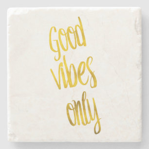 Dessous-de-verre En Pierre Citation Good Vibes Uniquement Citation Gold Faux