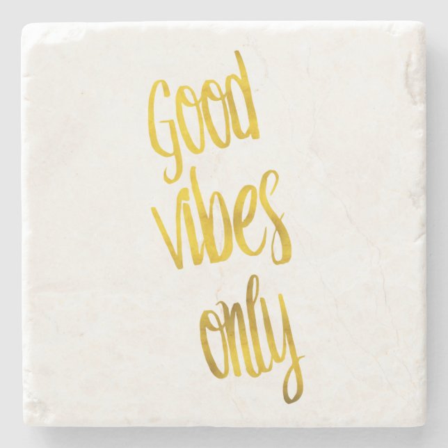 Dessous-de-verre En Pierre Citation Good Vibes Uniquement Citation Gold Faux  (Devant)