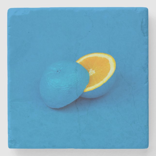Dessous-de-verre En Pierre citron bleu coupé en deux moitiés (Devant)