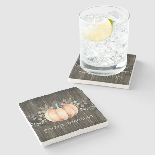 Dessous-de-verre En Pierre Citrouille Aquarelle (Côté)