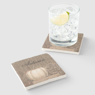 Dessous-de-verre En Pierre Citrouille Automne Métallurgique Blanc Or Pays élé