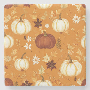 Dessous-de-verre En Pierre Citrouille Brown Floral Automne et automne Motif