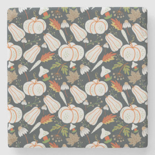 Dessous-de-verre En Pierre Citrouille continu motif floral noir et blanc