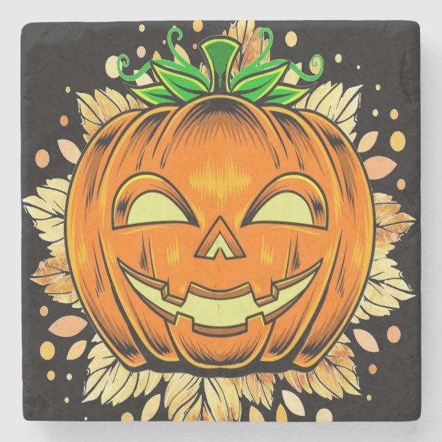 Dessous-de-verre En Pierre Citrouille Éffrayant Halloween Jackolantern (Devant)