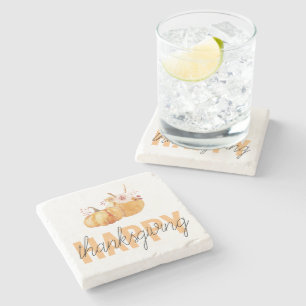 Dessous-de-verre En Pierre Citrouilles d'aquarelle et Bon thanksgiving orange