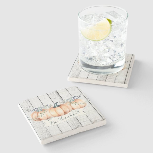 Dessous-de-verre En Pierre Citrouilles Rustiques Aquarelle (Côté)
