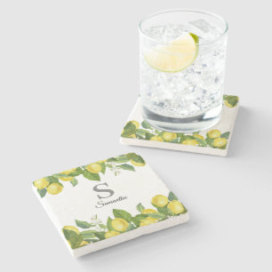Dessous-de-verre En Pierre Citrus citron Nom du monogramme
