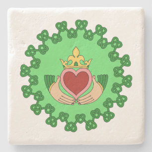 Dessous-de-verre En Pierre Claddagh et Green Knotwork