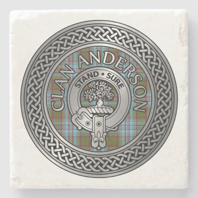 Dessous-de-verre En Pierre Clan Anderson Crest & Tartan Knot (Devant)