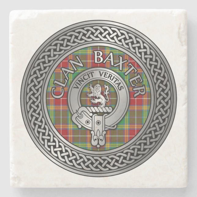 Dessous-de-verre En Pierre Clan Baxter Crest & Tartan Knot (Devant)