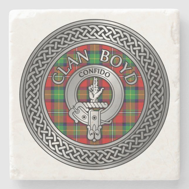 Dessous-de-verre En Pierre Clan Boyd Crest & Tartan Knot (Devant)
