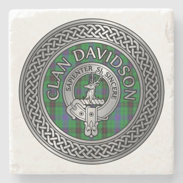 Dessous-de-verre En Pierre Clan Davidson Crest & Tartan Knot (Devant)