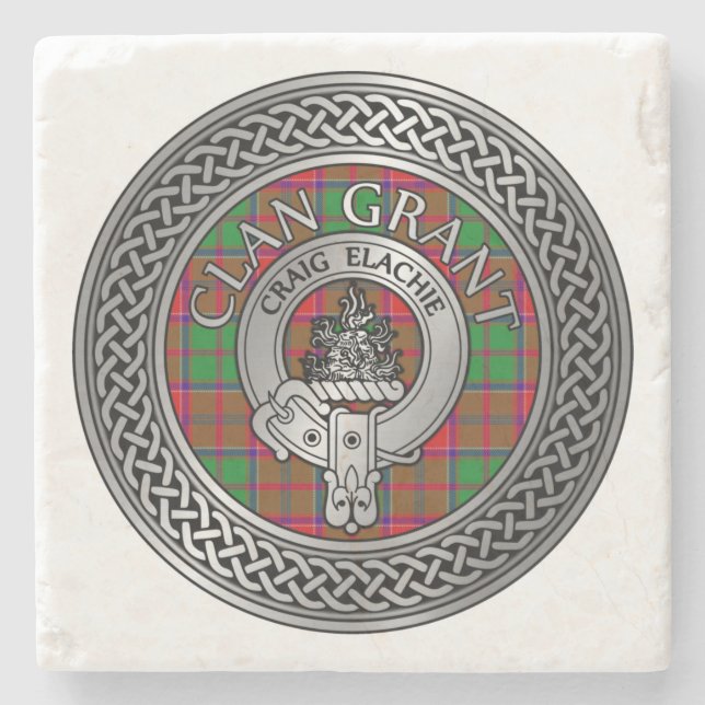 Dessous-de-verre En Pierre Clan Grant Crest & Tartan Knot (Devant)