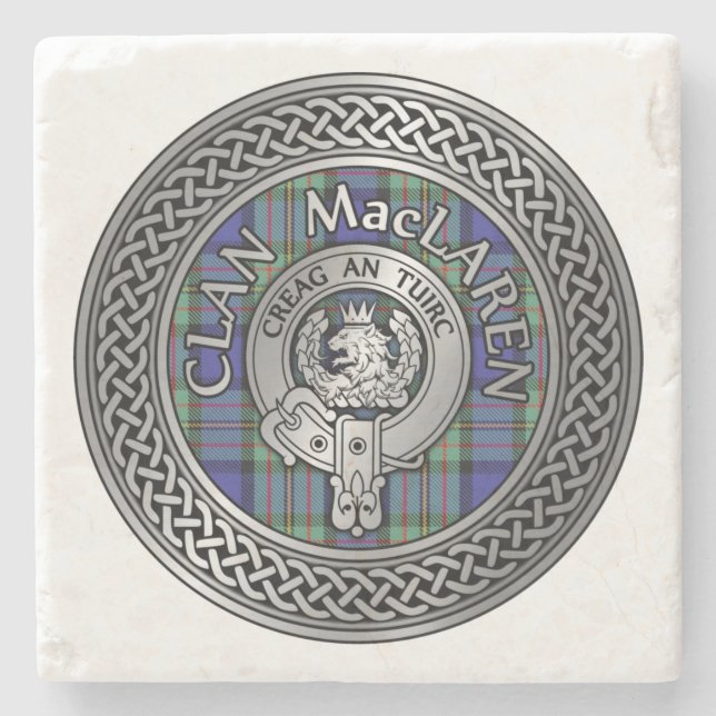Dessous-de-verre En Pierre Clan MacLaren Crest & Tartan Knot (Devant)