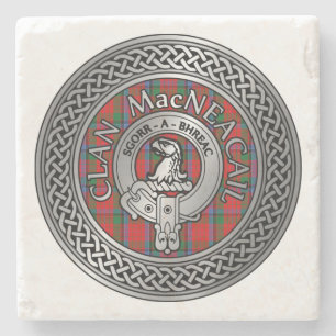 Dessous-de-verre En Pierre Clan MacNeacail   MacNicol Blason & Nœud Tartan