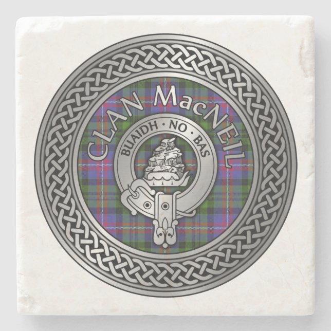 Dessous-de-verre En Pierre Clan MacNeil Crest & Tartan Knot (Devant)