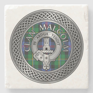 Dessous-de-verre En Pierre Clan Malcolm Crest et Tartan Knot