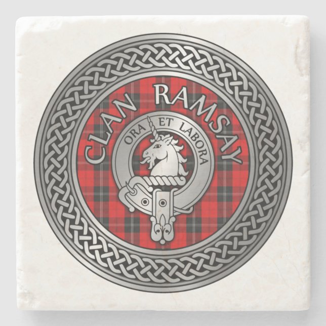 Dessous-de-verre En Pierre Clan Ramsay Crest & Tartan Knot (Devant)