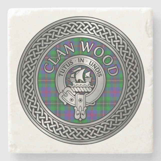 Dessous-de-verre En Pierre Clan Wood Crest & Tartan Knot (Devant)