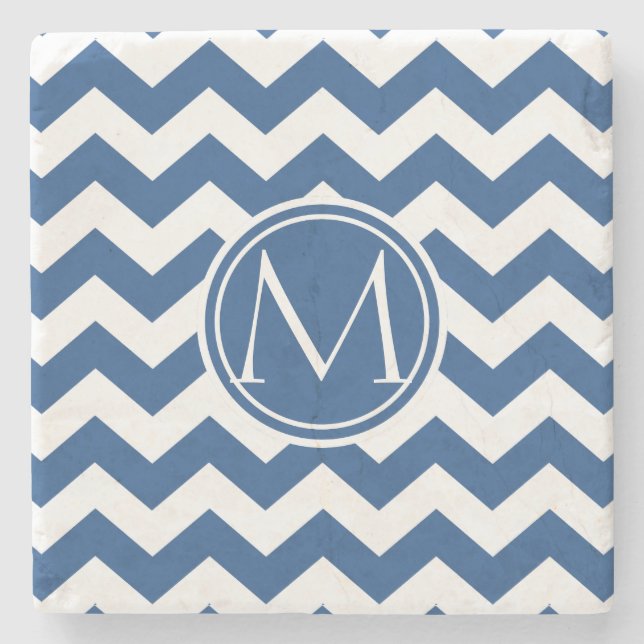 Dessous-de-verre En Pierre Classic Blue Chevron Monogrammé (Devant)