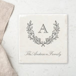 Dessous-de-verre En Pierre Classic Laurel Wreath Nom de famille Monogramme<br><div class="desc">Dessous de verre en pierre sur mesure avec monogramme personnalisé/initial encerclé dans une élégante et rustique couronne de laurier dessinée à la main.</div>