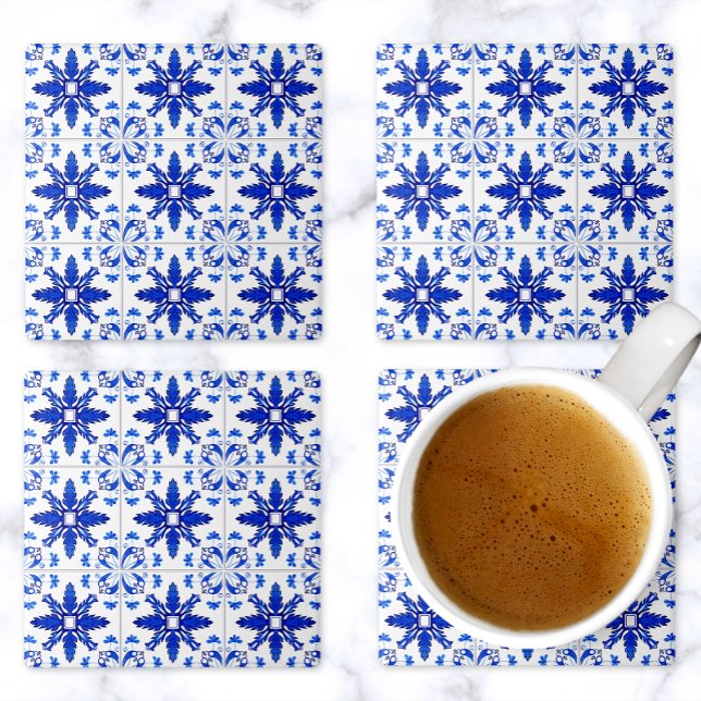 Dessous-de-verre En Pierre Classic Portuguese Tile Pattern Blue White (Créateur téléchargé)