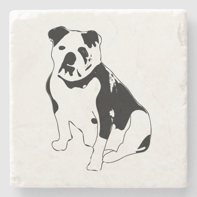 Dessous-de-verre En Pierre Classic Sitting Bulldog Black and White Art (Devant)