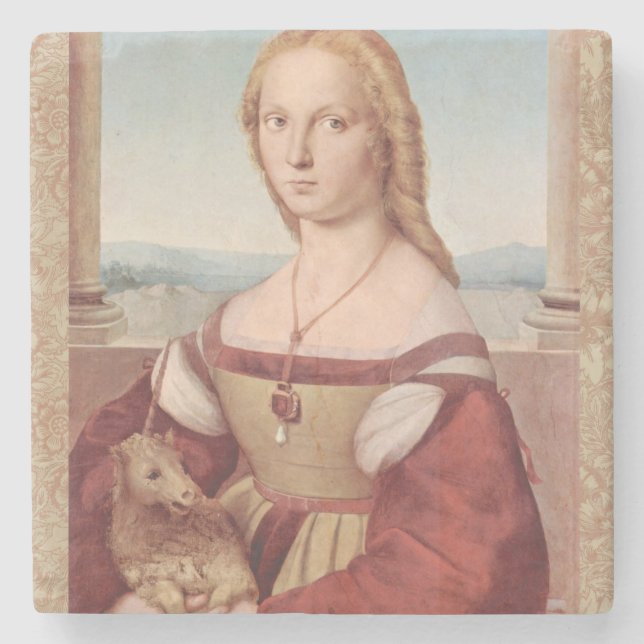 Dessous-de-verre En Pierre Classique Raphael Lady et Unicorn (Devant)