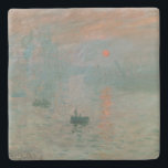 Dessous-de-verre En Pierre Claude Monet Impression Soleil levant (soleil leva<br><div class="desc">Une oeuvre d'art classique qui est passée dans le domaine public et fait des cadeaux merveilleux et d'autres produits. "Impression, Sunrise" est l'oeuvre éponyme de l'impressionnisme. Le nom du mouvement artistique a été dérivé du titre quand les critiques l'ont déplaisamment appelé comme incarnant une tendance qu'ils désapprouvaient. Claude Monet (1840-1826)...</div>