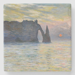 Dessous-de-verre En Pierre Claude Monet - La Falaise, Etretat, Coucher de sol