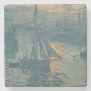 Dessous-de-verre En Pierre Claude Monet Lever de soleil Marine Voilier Impres