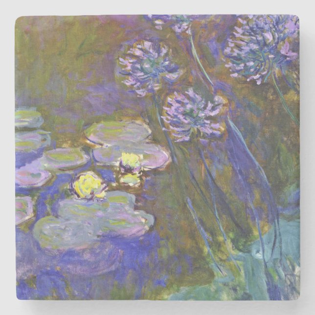 Dessous-de-verre En Pierre Claude Monet Water Lilies Agapanthus (Devant)