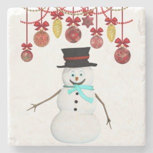 Dessous-de-verre En Pierre Coaster en marbre de Noël, Bonhomme de neige